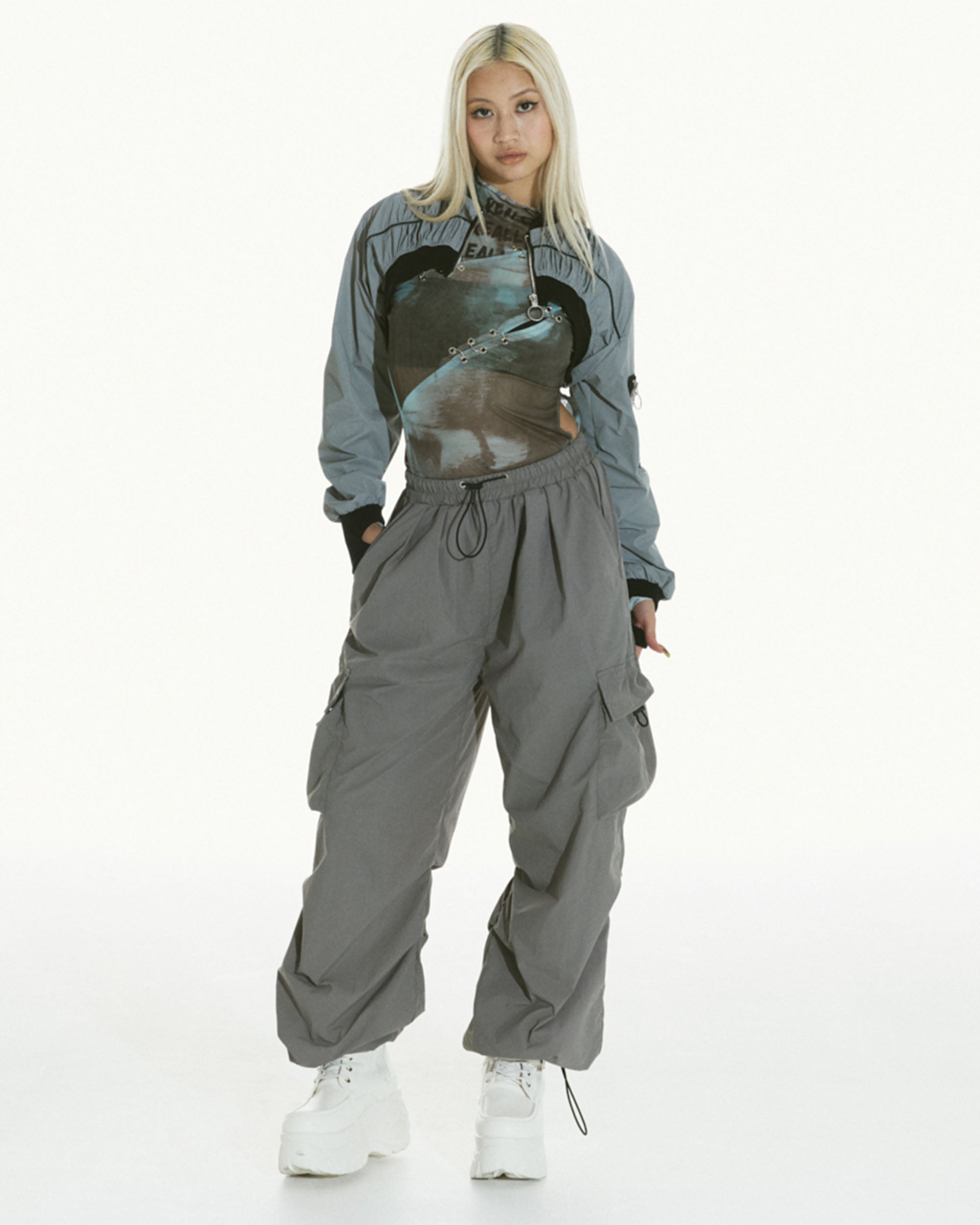 Reflector cropped blouson SLVER