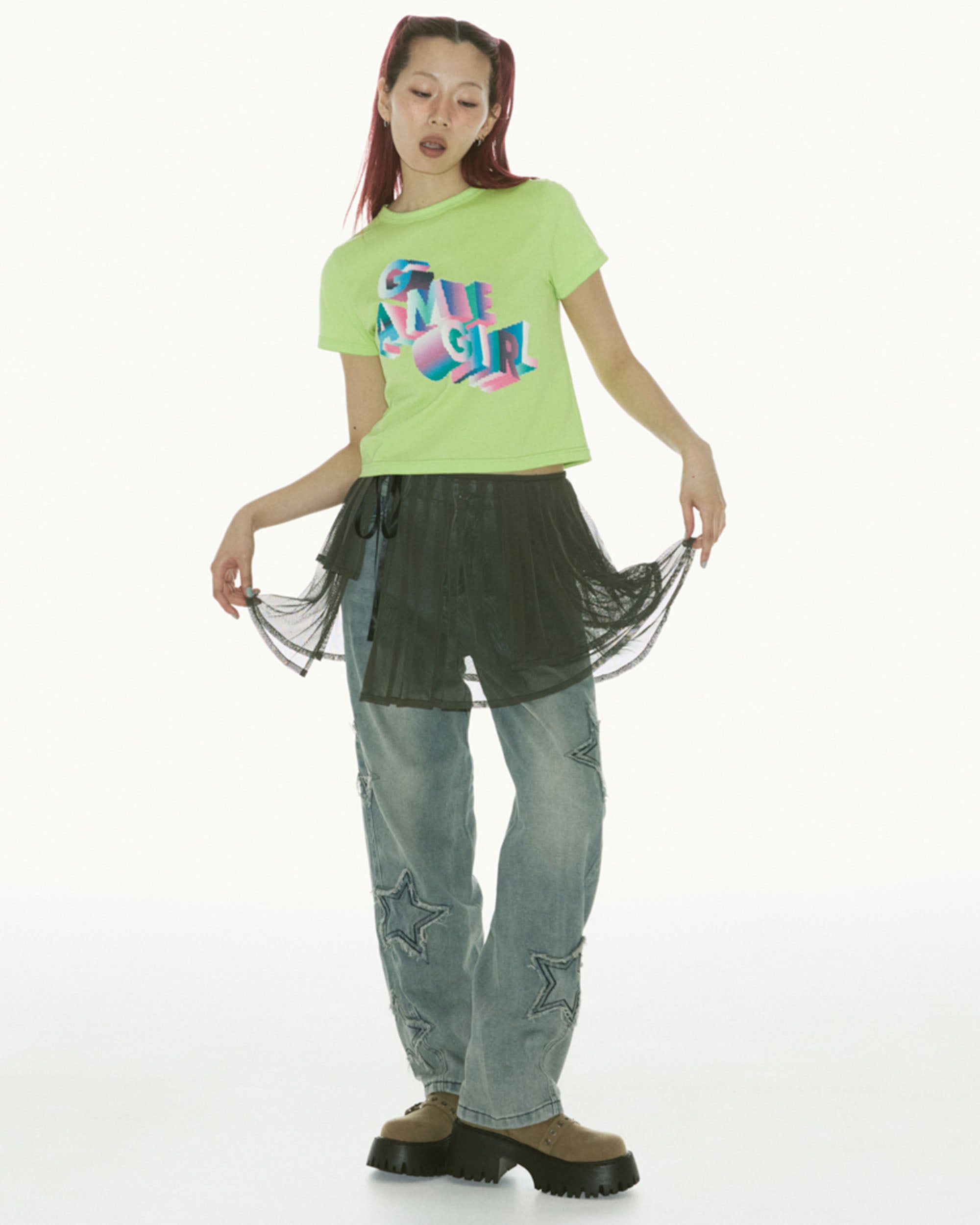 メッシュプリーツスカート OLIVE