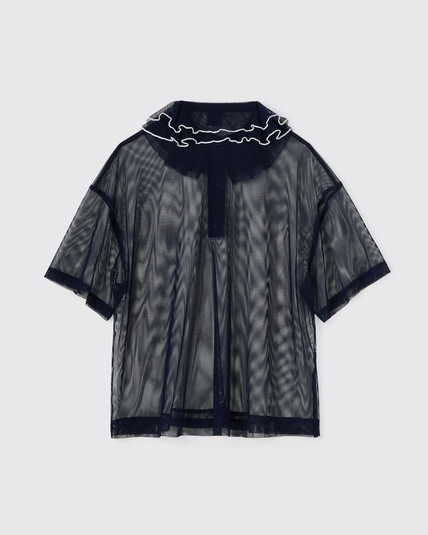 Mesh frill polo navy