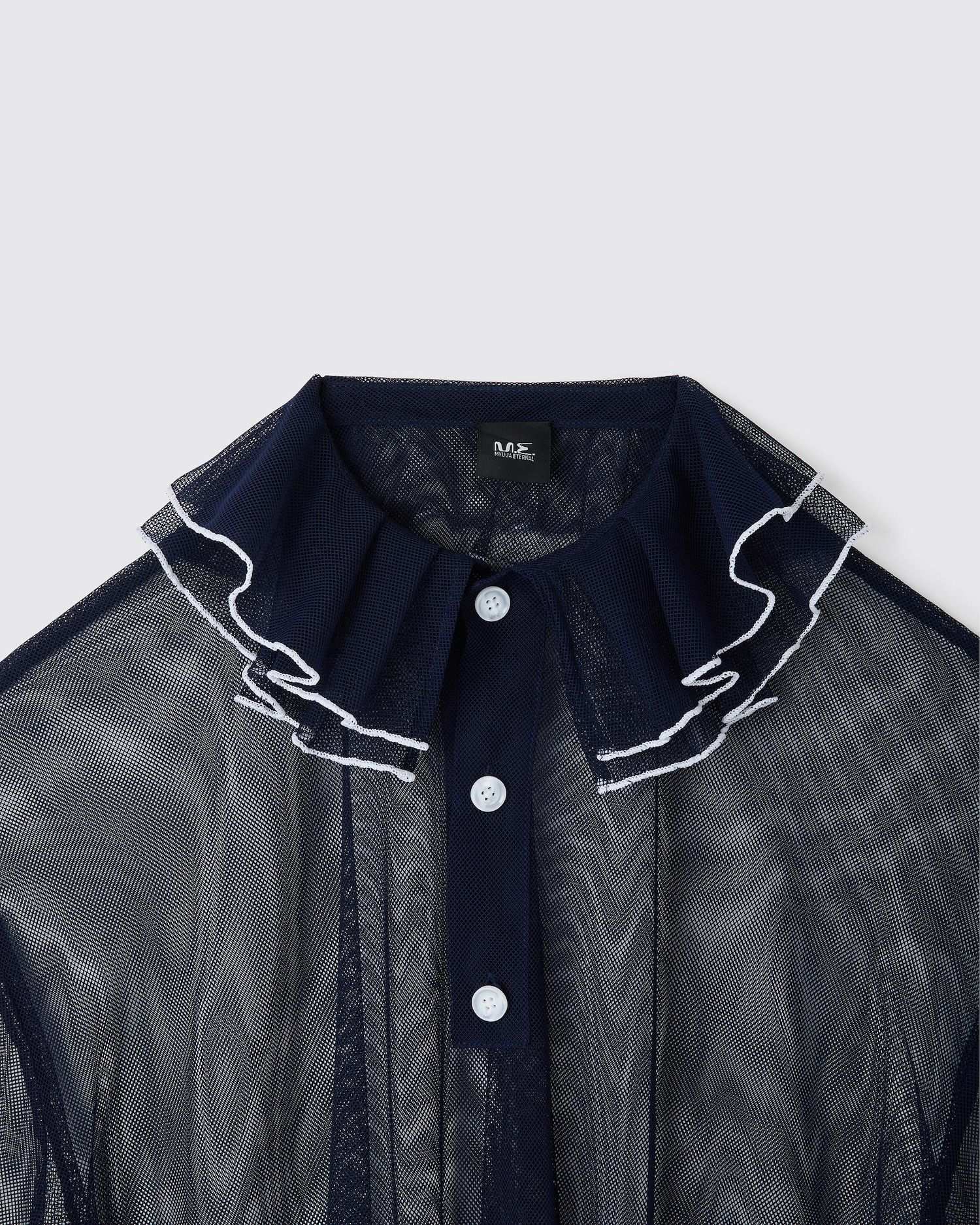 Mesh frill polo navy