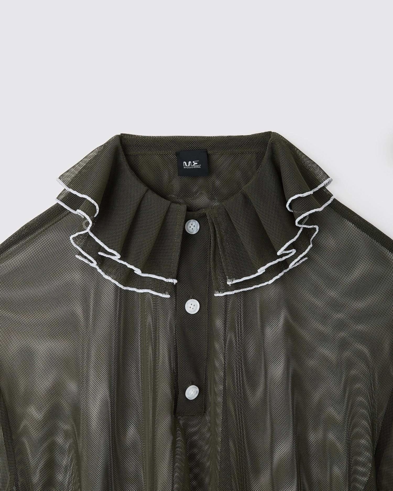 Mesh frill polo OLIVE