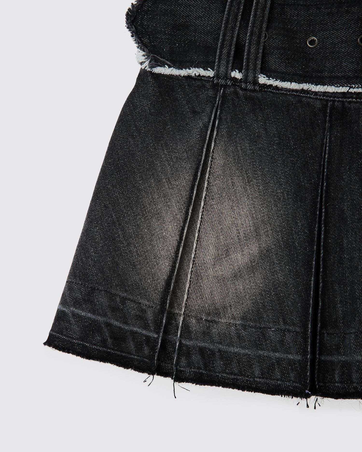 Black denim belt skirt BLACK