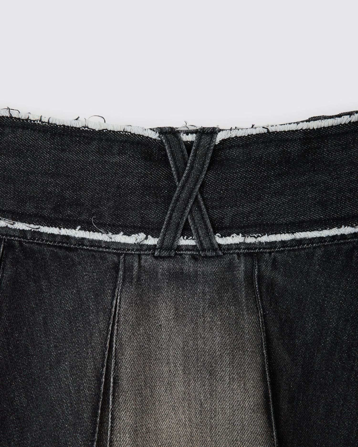 Black denim belt skirt BLACK