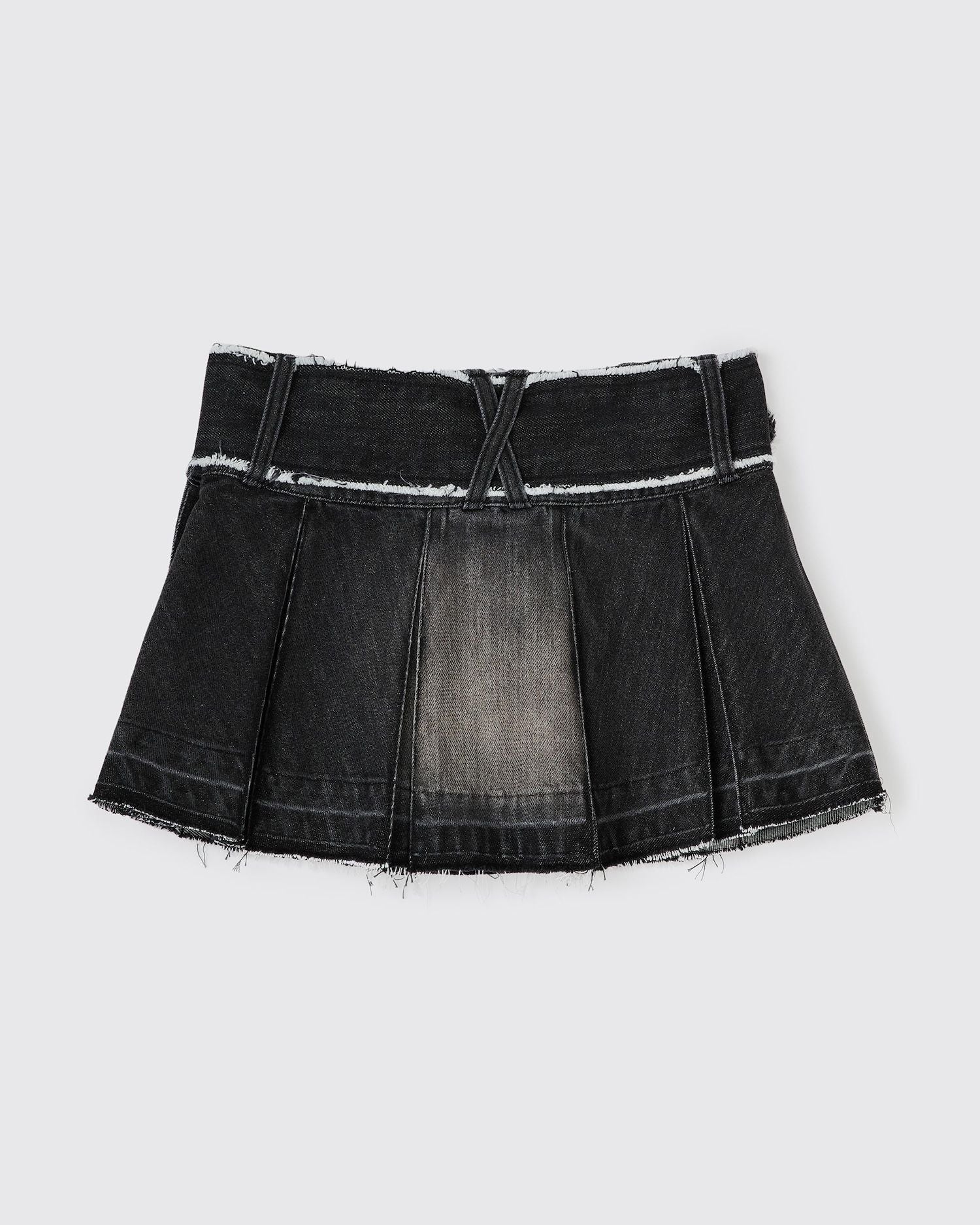 Black denim belt skirt BLACK