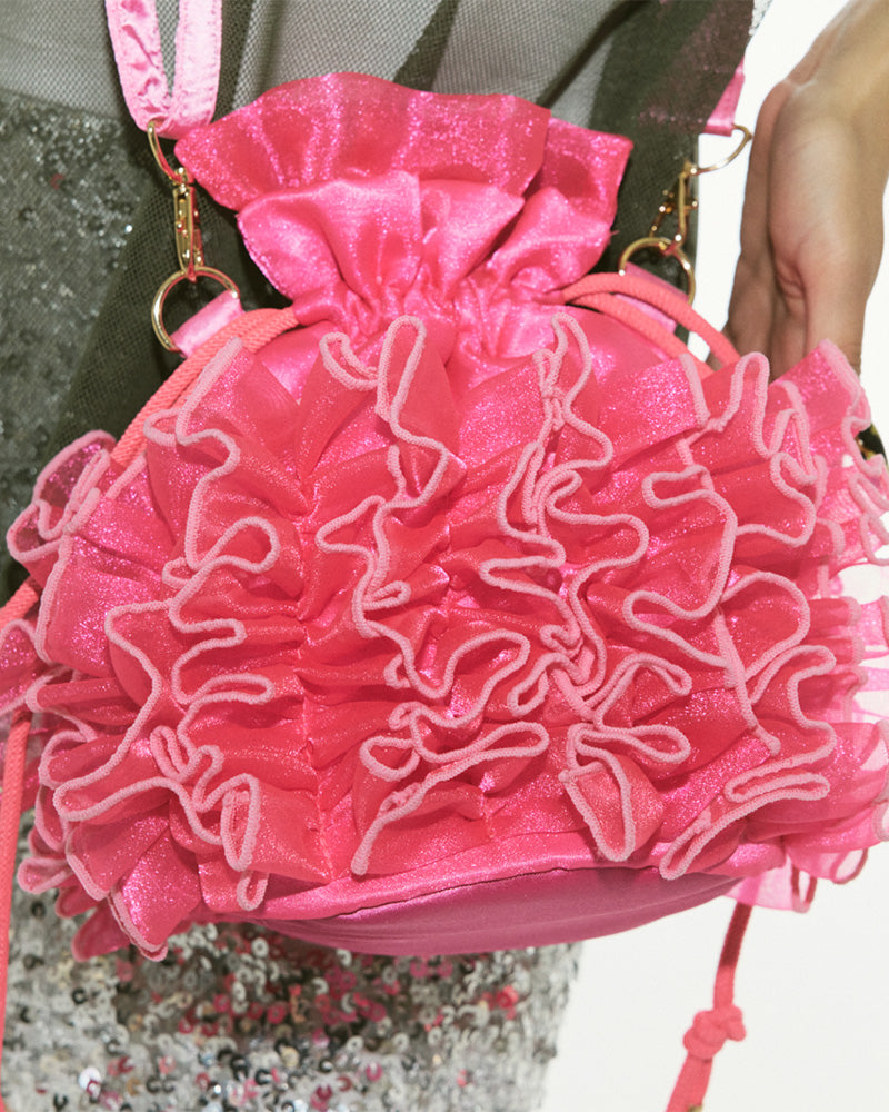 Frilled Drawstring Bag PINK
