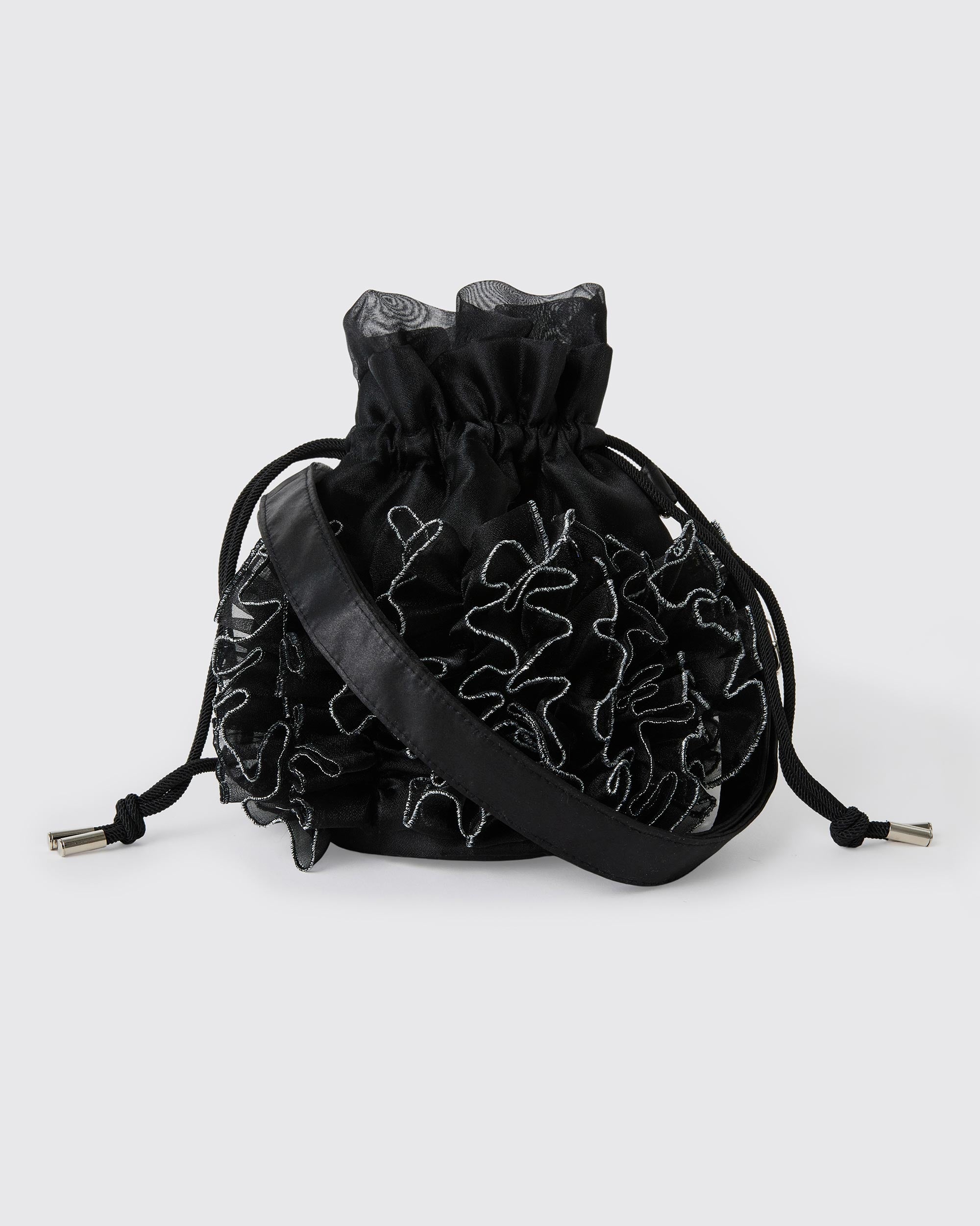 フリル巾着バッグ BLACK