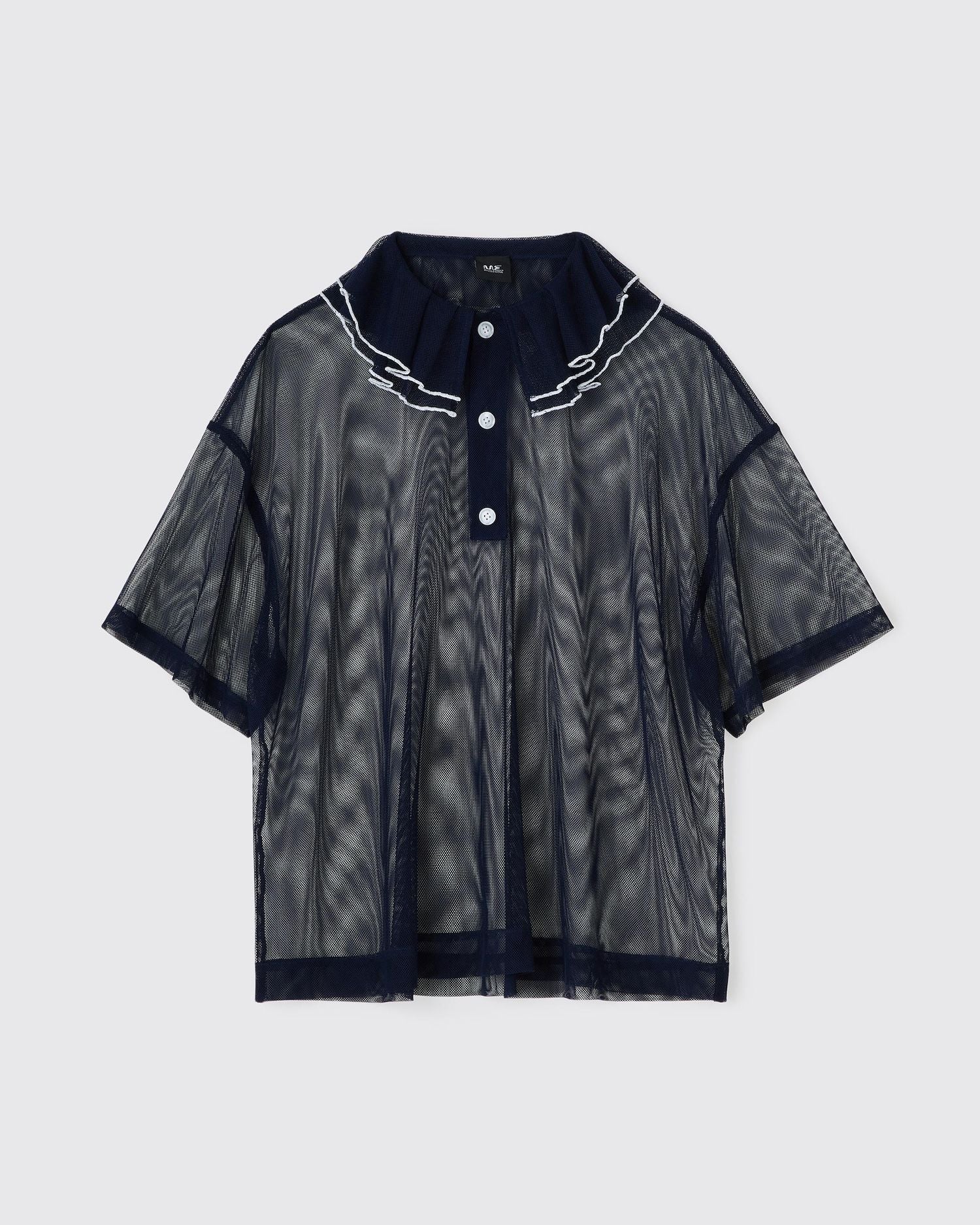 Mesh frill polo navy
