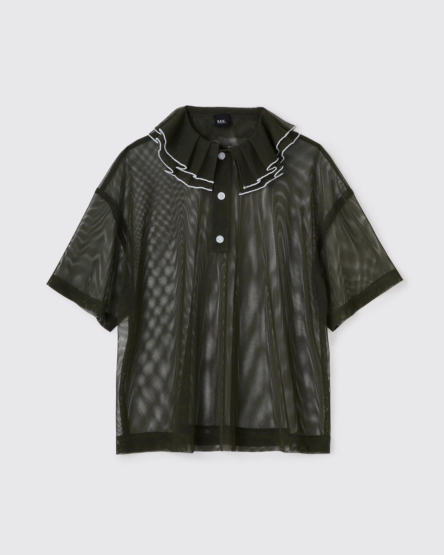 Mesh frill polo OLIVE
