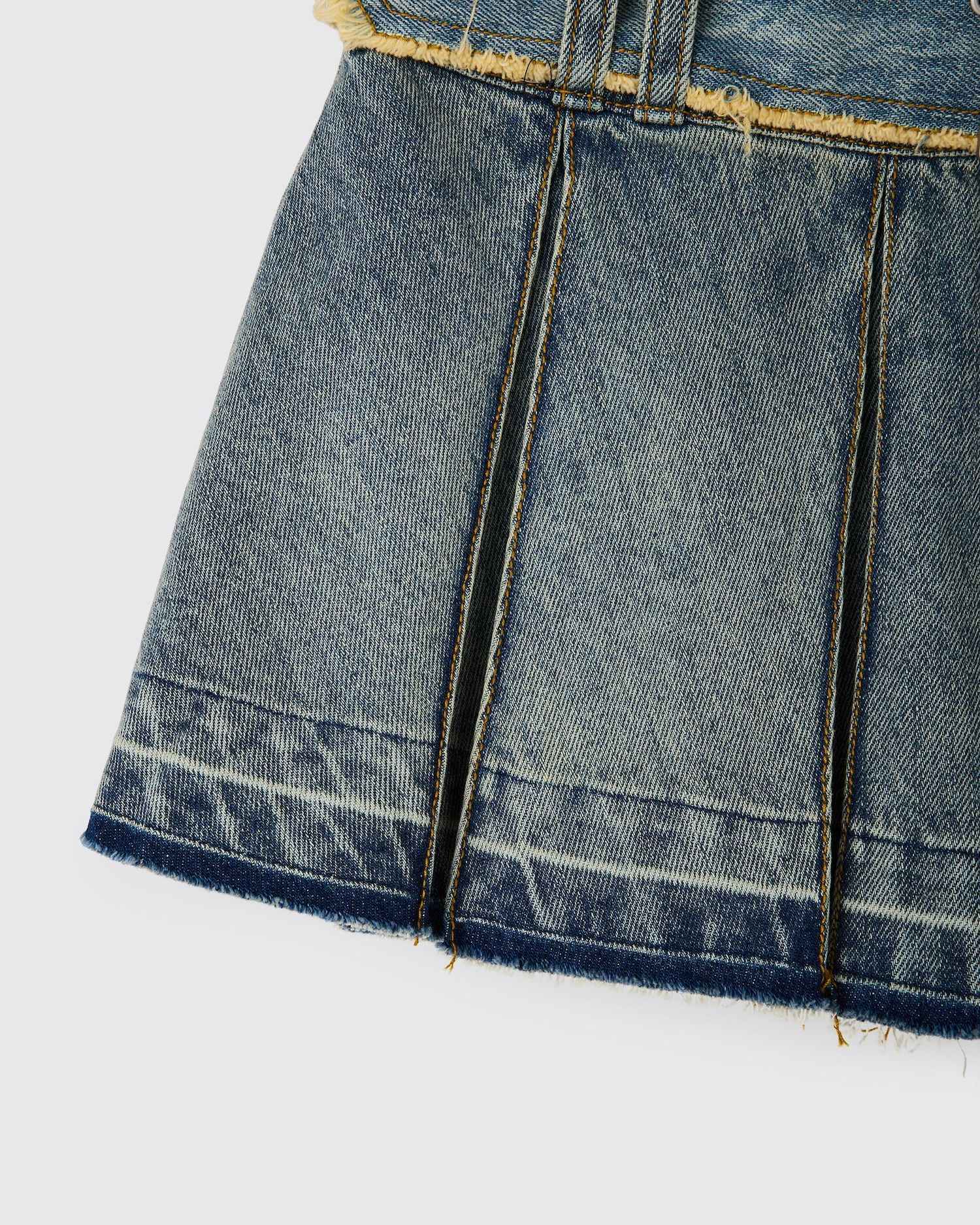 Black denim belt skirt INDIGO