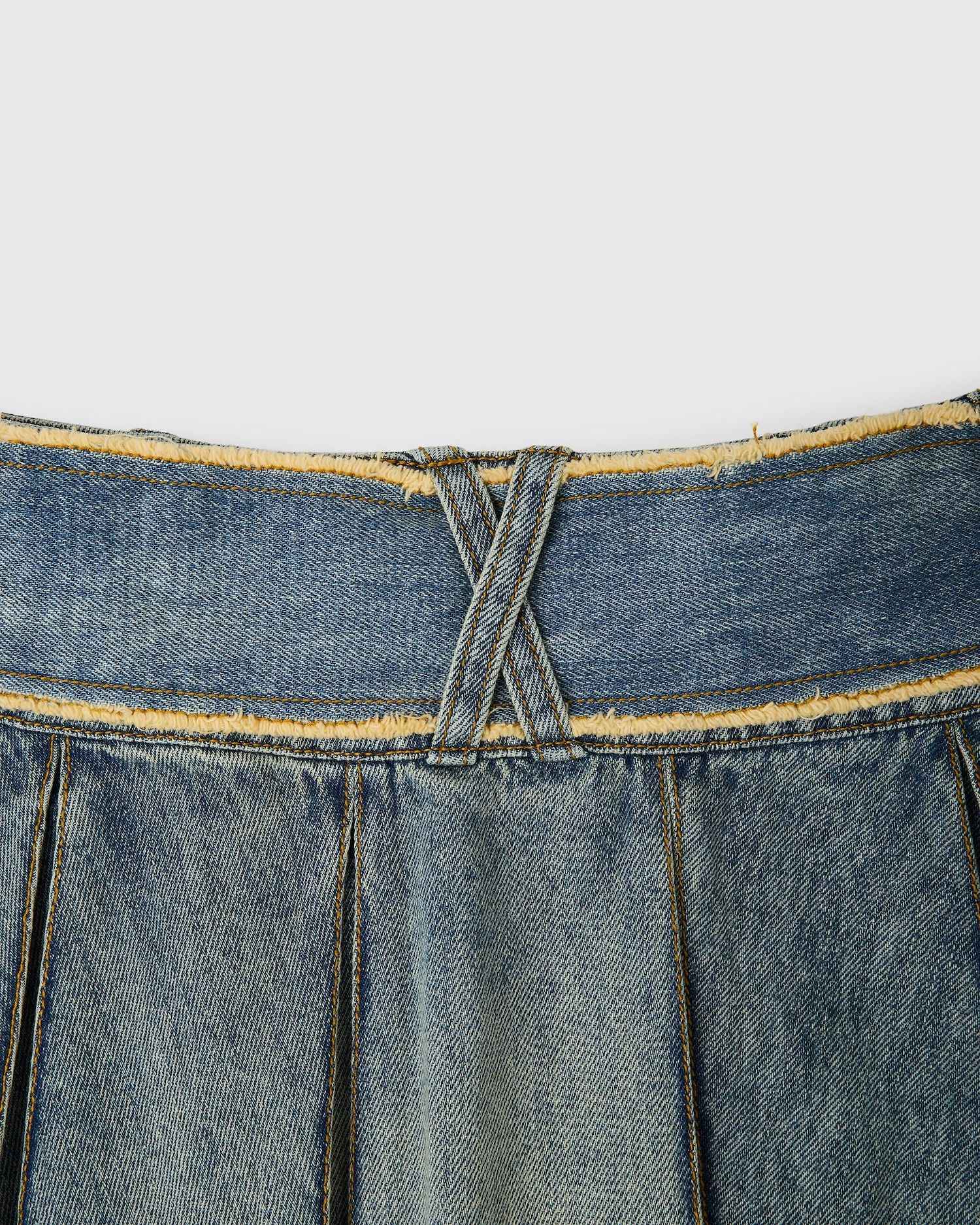 Black denim belt skirt INDIGO
