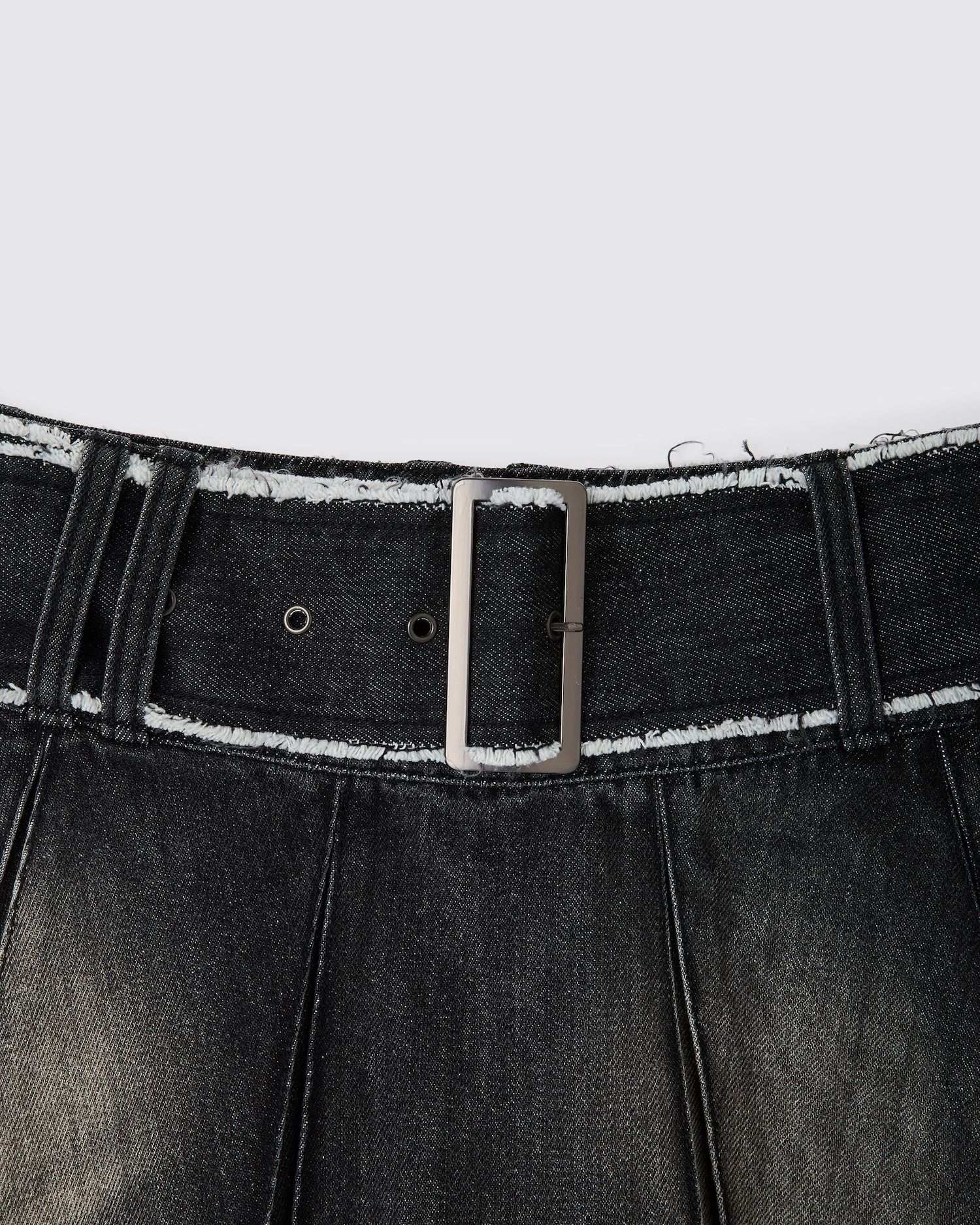 ブラックデニム ベルトスカート BLACK